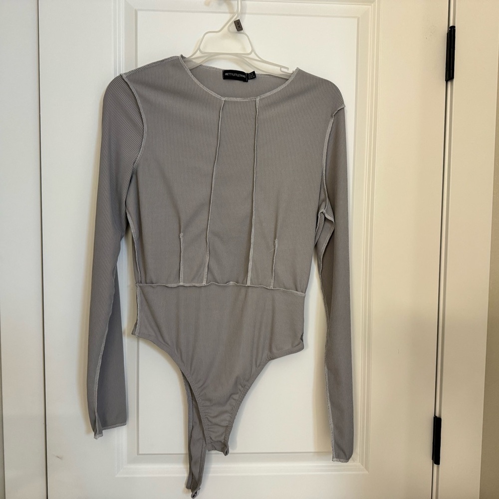 PrettyLittleThing Taupe Ribbed Bodysuit Top